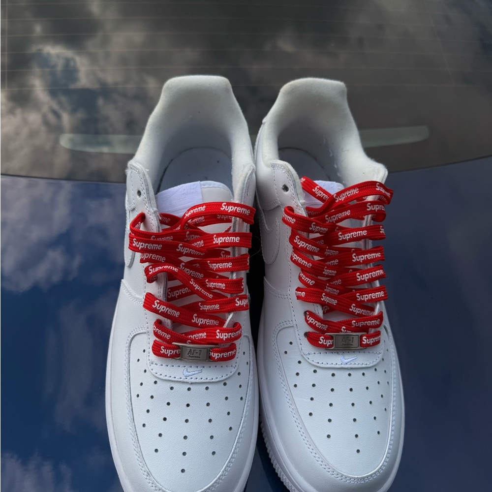 Supreme x Nike White Sneakers with Red Supreme Laces
